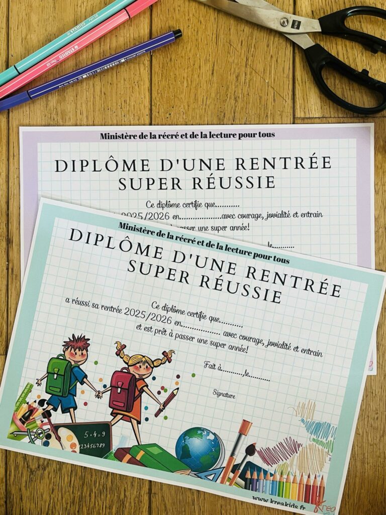 diplôme de la rentrée pour enfant