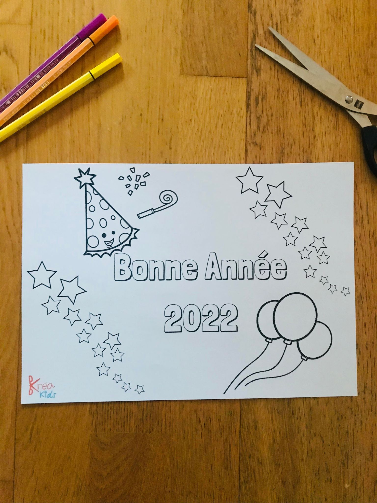 Coloriage pour enfant bonne année 2022  Kreakids