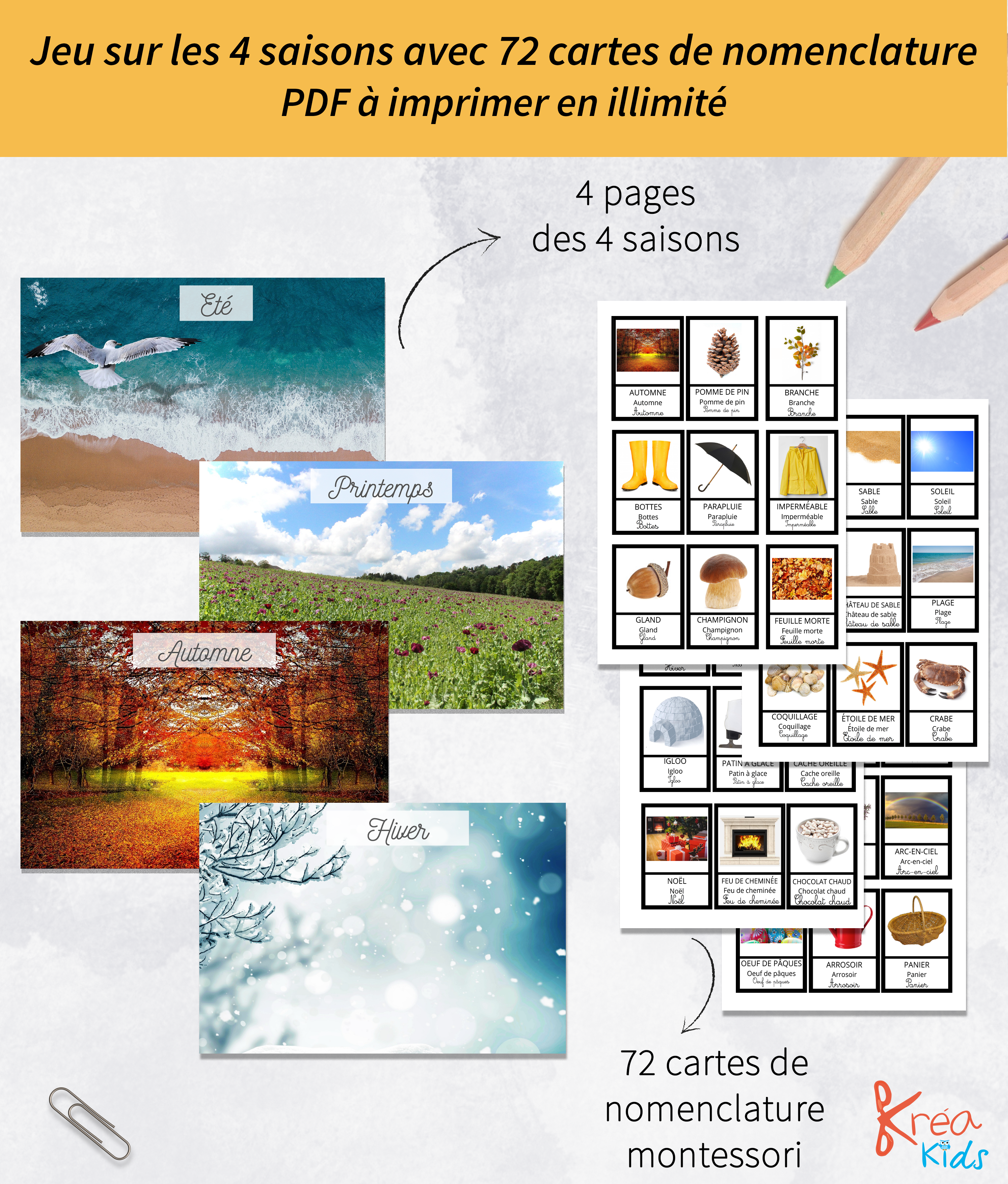 Jeu sur les 4 saisons carte de nomenclature à imprimer