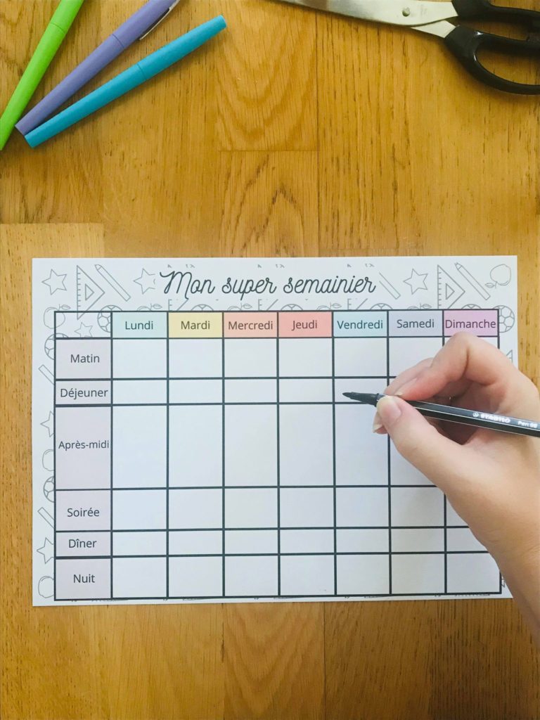 Planning de la semaine pour enfant à imprimer