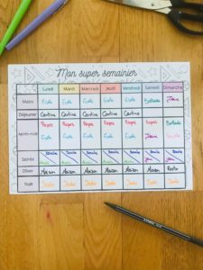 Planning de la semaine pour enfant à imprimer