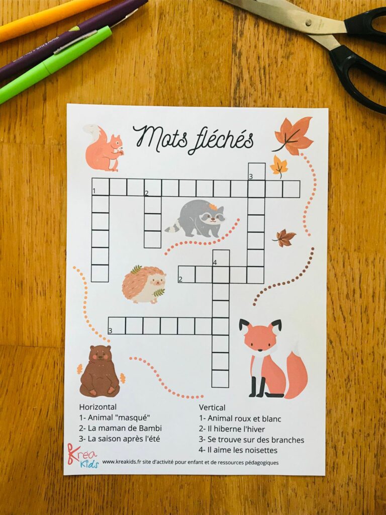 Mots fléchés pour enfant à imprimer