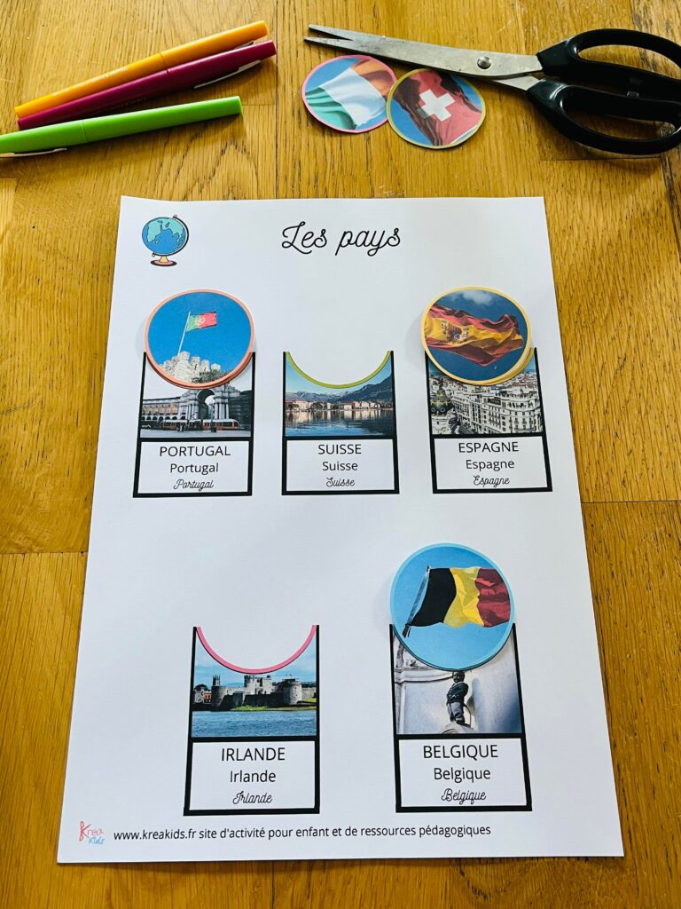 Jeu montessori sur les pays