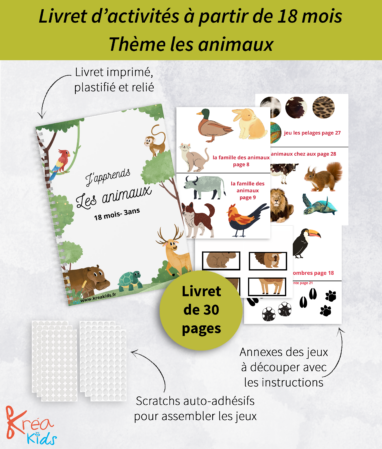 Cahier activités 18 mois et plus sur les animaux en kit