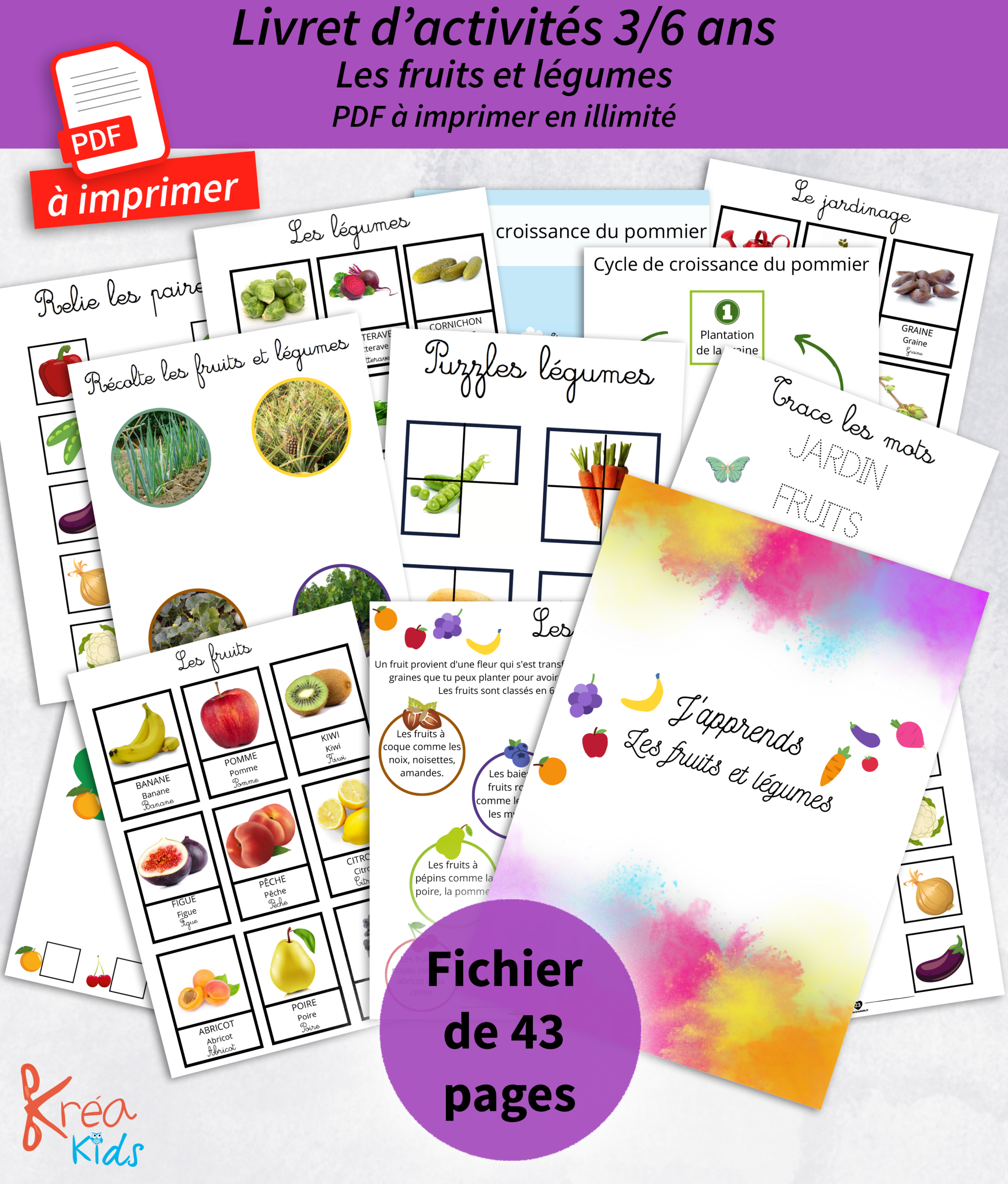 PDF à imprimer activités sur les fruits et légumes