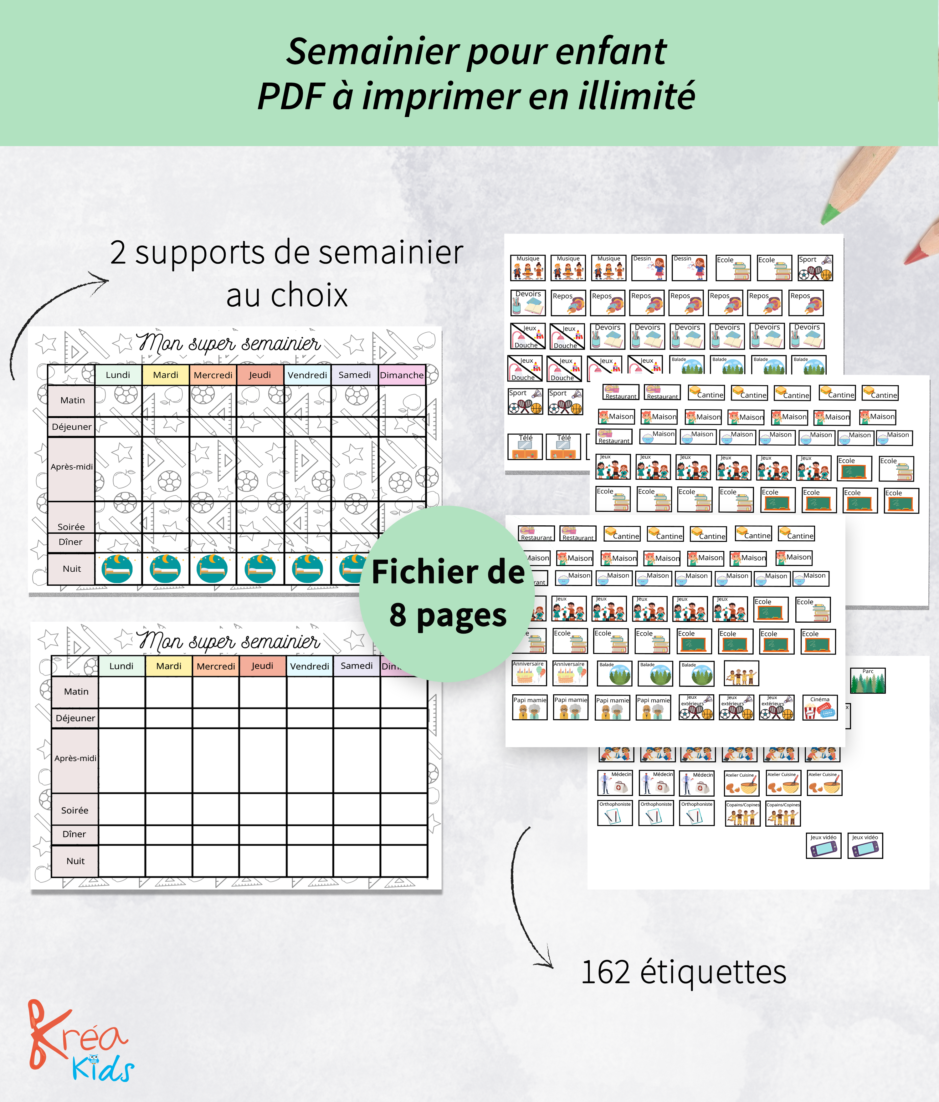 Semainier pour enfant à imprimer